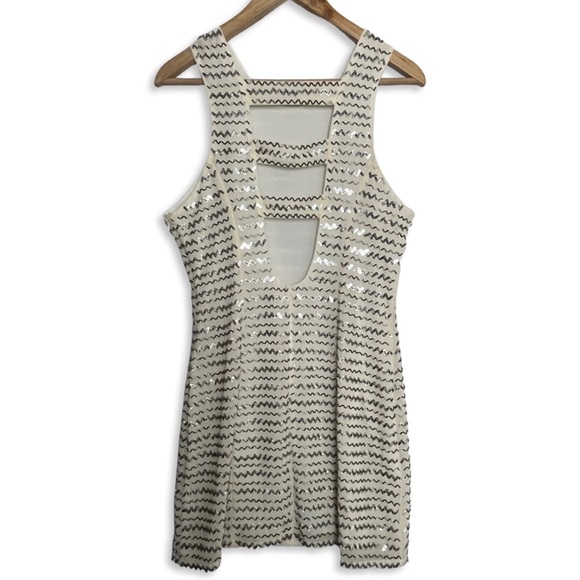 NWT PARKER Ivy Off-White Silver Beaded Mini Dress - Picture 8 of 11